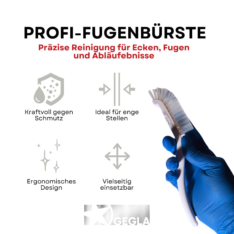 GEGLA Profi-Fugenbürste für die Präzise Reinigung für Ecken, Fugen und Abläufe. Kraftvoll gegen Schmutz, ideal für enge Stellen, Ergonomisches Design, vielseitigeinsetzbar.