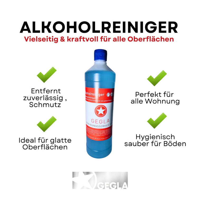 Alkoholreiniger, vielseitig & kraftvoll für alle Oberflächen, entfernt zuverlässig  Schmutz, Ideal für glatte Oberflächen, Hygienisch sauber für Böden.